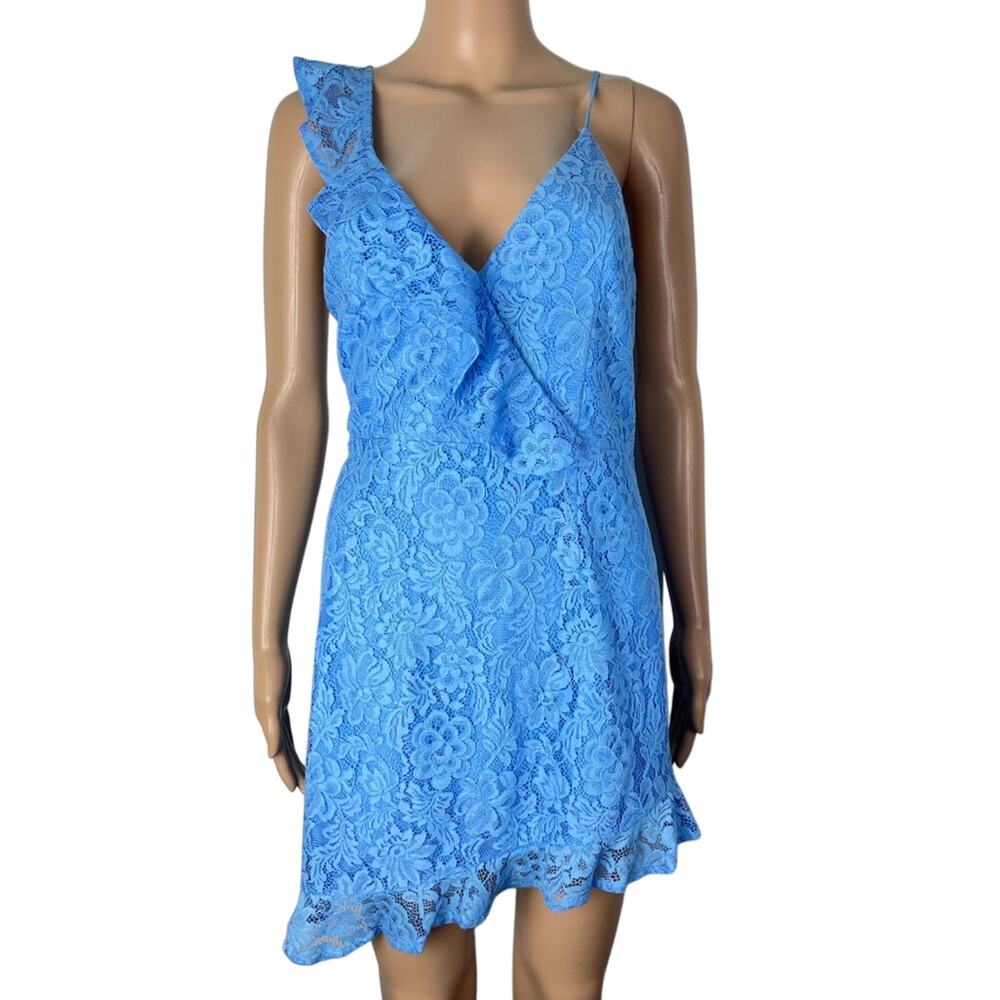 New Revolve NBD X NAVEN Cassandra Blue Lace Open Back Asymmetrical Mini Dress